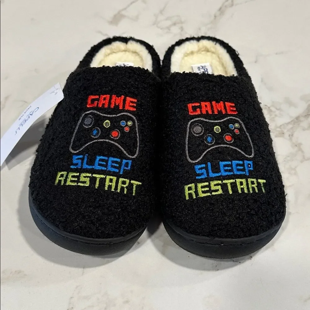 Capellini Kids Gamer Themed Slippers Indoor NEW Size 3/4 Black Faux Fur Medium